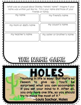 Holes Novel Study Flip Book  Novel studies, Text to self, Flip book