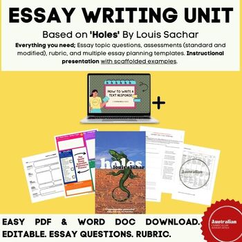Preview of Holes Essay Writing Unit - Assessments & Rubric - Presentation - Printables