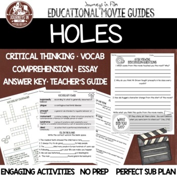 Preview of Holes Movie Guide with Questions, Activities and Essay Writing