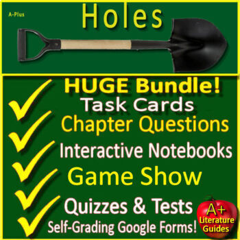 Preview of Holes Novel Study Unit Test, Comprehension Questions, Chapter Activities, Game