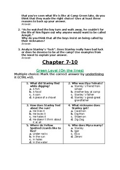 Holes: Novel Study Study Guide for 4th - 7th Grade