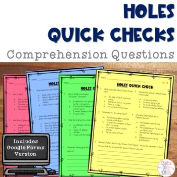 Preview of Holes Novel Study Comprehension Questions Reading Response Print Digital