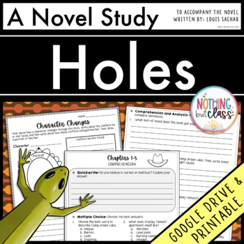 Preview of Holes Novel Study Unit | Comprehension Questions with Activities and Tests