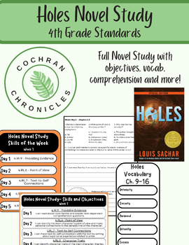 Preview of Holes Novel Study Unit | Comprehension, Vocab, Objectives, and Tests