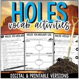 Holes Novel Study Vocabulary Activities Print and Digital