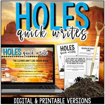 Preview of Holes Pre Reading Chapter Activities - Quick Write Journal Prompts