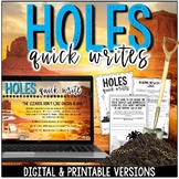 Holes Pre Reading Chapter Activities - Quick Write Journal