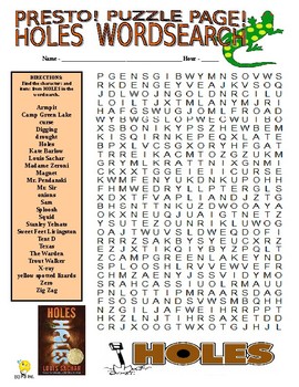 Novels : Holes Puzzle Page (Wordsearch and Criss-Cross) by PRESTO