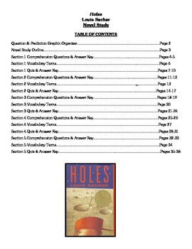 Preview of Holes (Sachar) - Novel Study