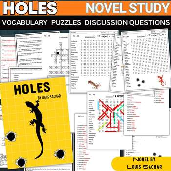Preview of Holes Worksheets Discussion Questions Quiz-Wordsearch-Crossword Vocabulary Study
