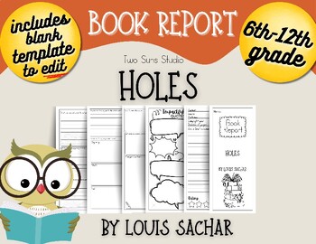 Preview of Holes by Louis Sachar, 6th-12th Grade Book Report Brochure, PDF, 2 Pages