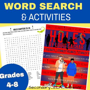 Preview of Holes by Louis Sachar Book Cover and Word Search Activities