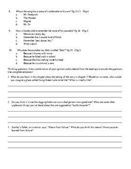 Holes By Louis Sachar Chapters 1 5 Worksheet Assessment By Needful Things