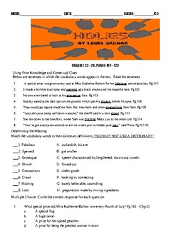 Holes (Louis Sachar) Study Guide - ESL worksheet by janejaggers