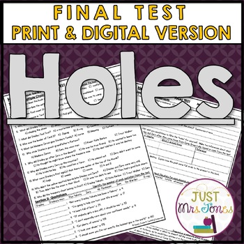 Preview of Holes by Louis Sachar Final Test