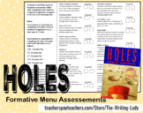 Holes by Louis Sachar Formative Assessment Menu