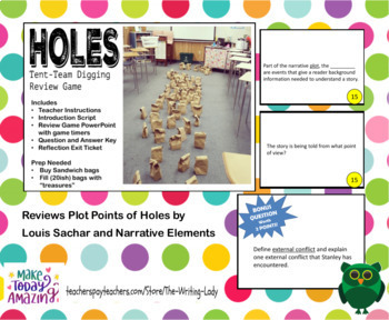 Preview of Holes by Louis Sachar Hole Digging Review Game Bag Activity