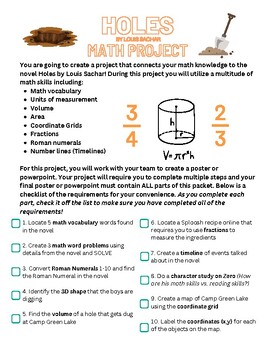 Preview of Holes by Louis Sachar Math Project