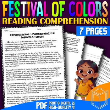 Preview of Holi: 2nd, 3rd, and 4th Grades Reading Comprehension Passage - Q&A