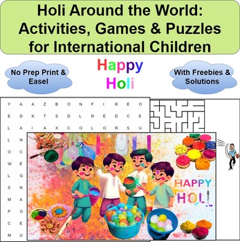 Preview of Holi Around the World: Activities, Games & Puzzles-No Prep Print & Easel