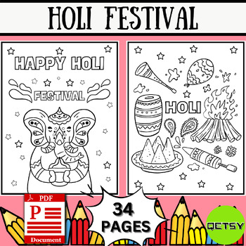 Holi Festival Coloring Pages | Holi Gulal Coloring Sheets | Festival Of ...