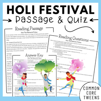 Preview of Holi Festival Reading Comprehension Passages and Questions