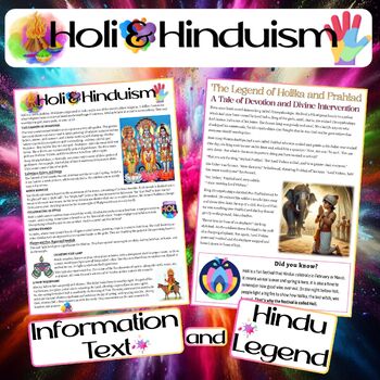 Holi Informational Text + Hindu Legend Worksheets by PrimaryWow | TPT