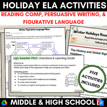 Preview of Holiday Activities Middle High School English Reading Comp Persuasive Writing