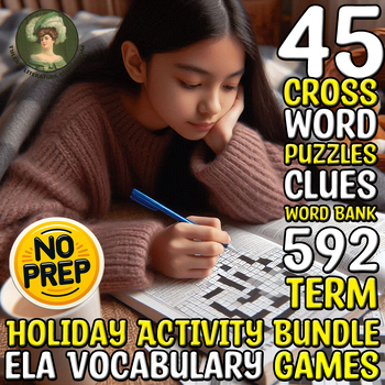 Preview of Holiday Activity Bundle ELA Vocabulary Crossword Puzzles Sub Plan CCSS