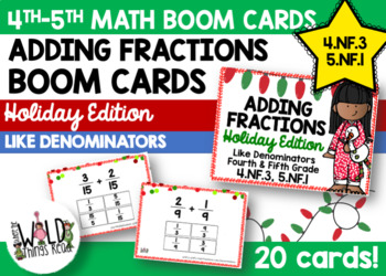 Preview of Holiday Adding Fractions Boom Cards: Like Denominators