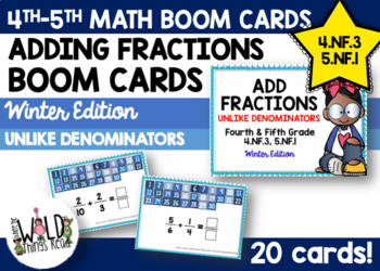 Preview of Winter Adding Fractions Boom Cards-with Unlike Denominators