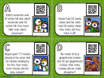 Holiday Addition & Subtraction Word Problem Task Cards Freebie With Qr 