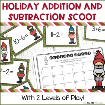 Preview of Christmas Addition and Subtraction Scoot | A December Holiday Math Game