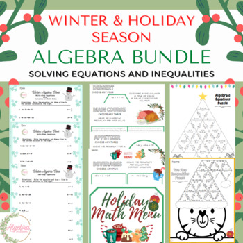 Preview of Holiday Algebraic Equations and Inequalities Activity Bundle