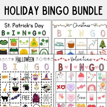 Preview of Holiday BINGO Bundle | Valentines, St. Patricks, Christmas, Halloween BINGO Game