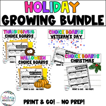 Preview of Holiday BUNDLE Choice Boards and Activities- 3rd - 5th Grade
