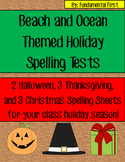 Holiday Beach and Ocean Themed Spelling Tests