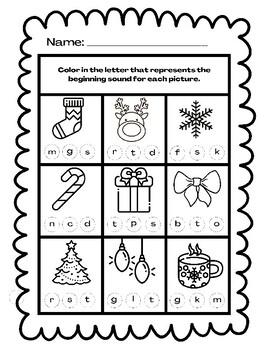 Holiday Beginning Sound Find by Early Literacy with Mrs Cameron | TPT