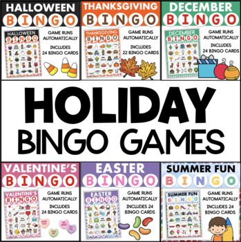 Preview of Fun Holiday BINGO Party Games Activities Halloween Thanksgiving Christmas