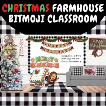Preview of Holiday Bitmoji Classroom: Farmhouse Buffalo Check Christmas