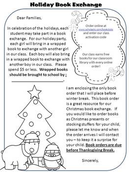 Preview of Holiday Book Exchange Letter