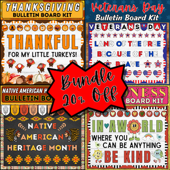 Preview of Holiday Bulletin Board Bundle: Native American Heritage, Veterans Day, & More!
