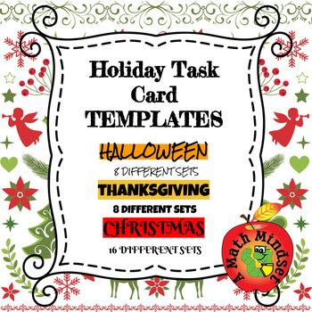 Preview of Holiday Bundle Task Card TEMPLATES// HALLOWEEN//THANKSGIVING//CHRISTMAS