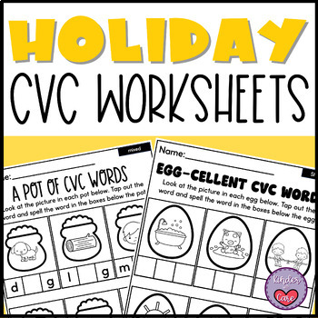 Preview of Holiday CVC Worksheet Bundle | Growing Bundle