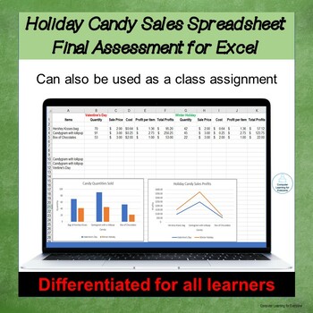 Preview of Holiday Candy Sales Spreadsheet & Charts - Spreadsheet 10, Final Assessment