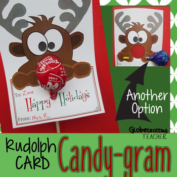 Preview of Holiday Cards-Rudolph Candy Gram (Christmas Lollipop Card) & Poster