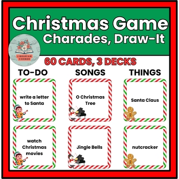 Preview of Christmas Charades, Holiday Party Activity, Draw-It Game Brain Breaks