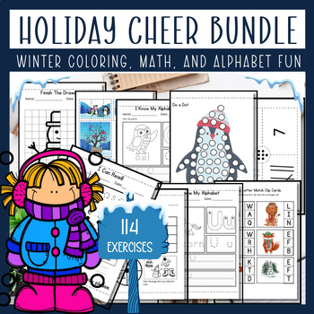 Preview of Holiday Cheer Bundle: Winter-themed Coloring, Math, and Alphabet Fun