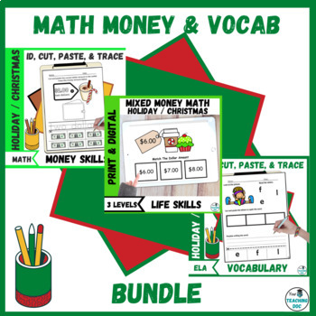 Preview of Holiday Christmas Money Math & Vocabulary Sight Word Life Skills BUNDLE