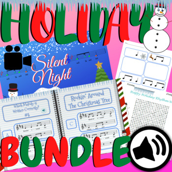 Preview of Holiday Christmas Music Lesson BUNDLE | Digital, Video, Rhythm, & Songs!